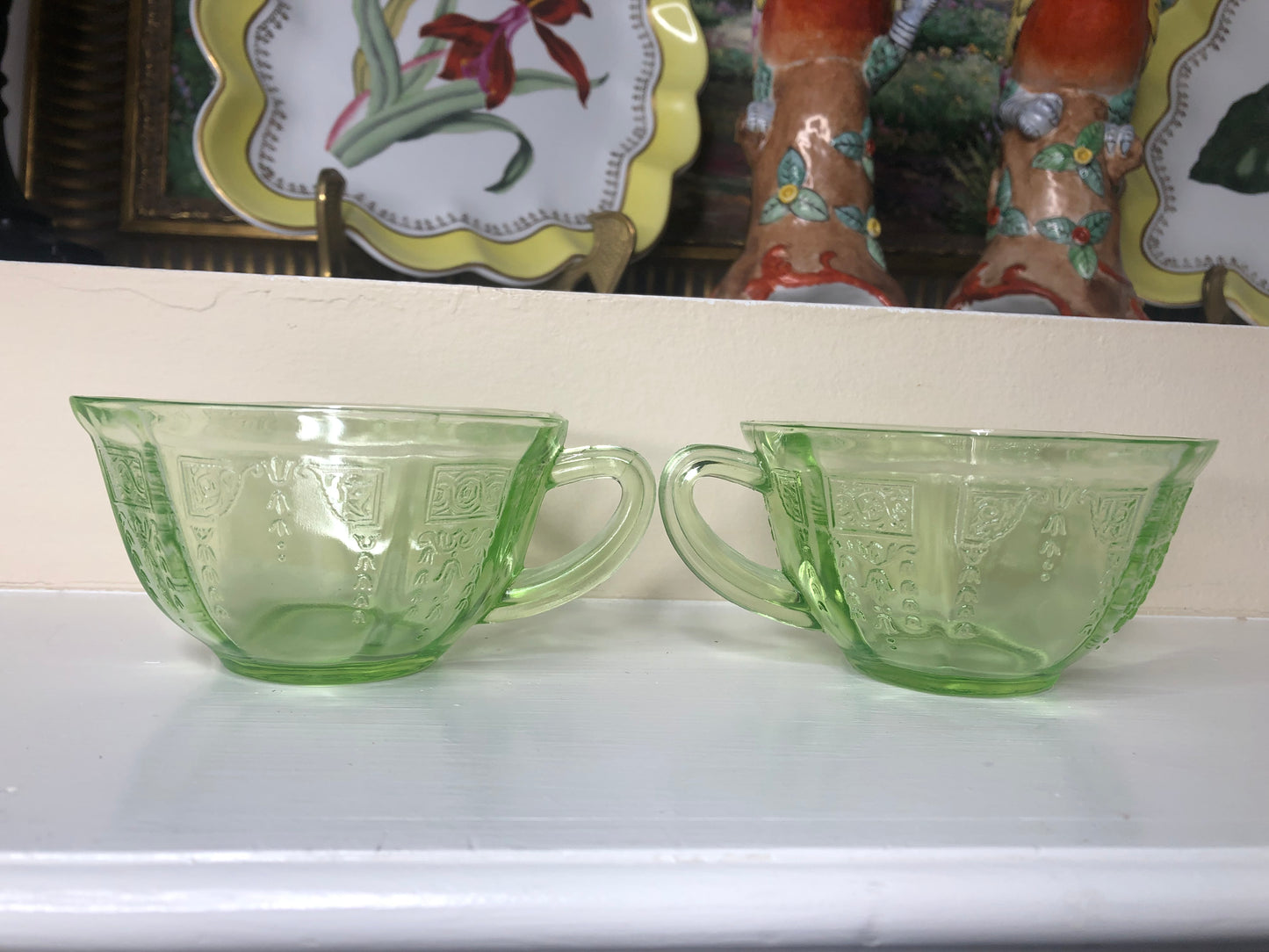 Vintage Green Depression Glass teacups pair (2) - Excellent condition!