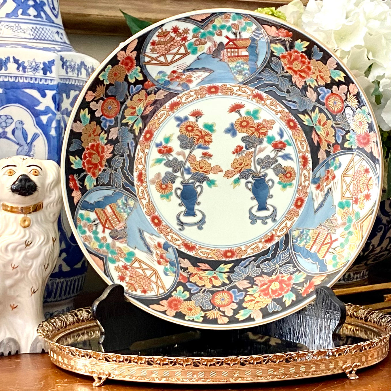 Stunning antique blue and white Imari style porcelain large platter