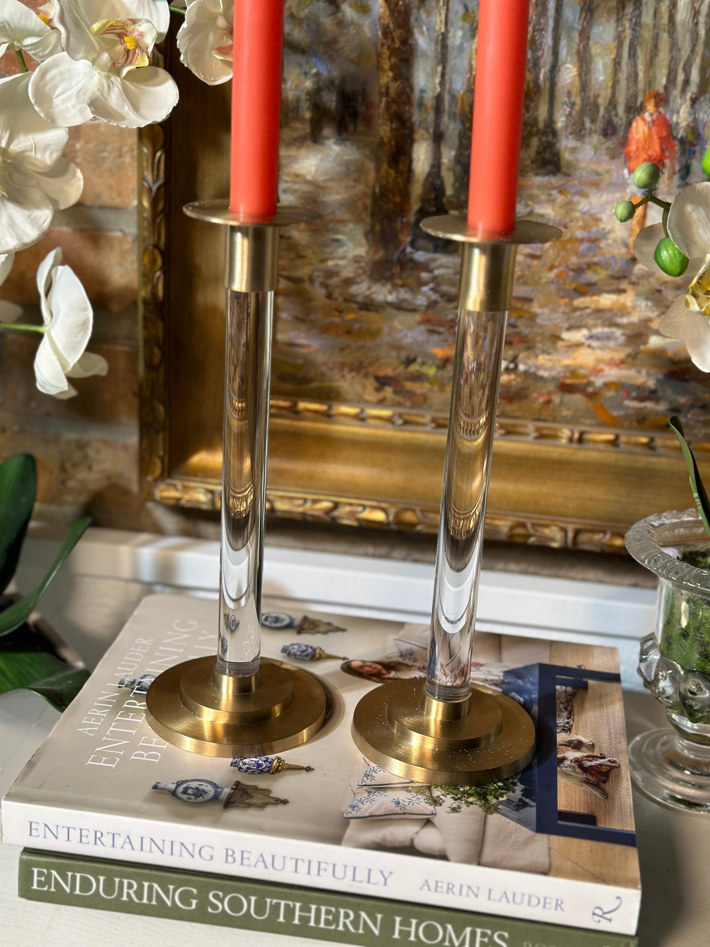 Caspari 10" Tall Brass & Resin Candlestick Pair (2) - Excellent!
