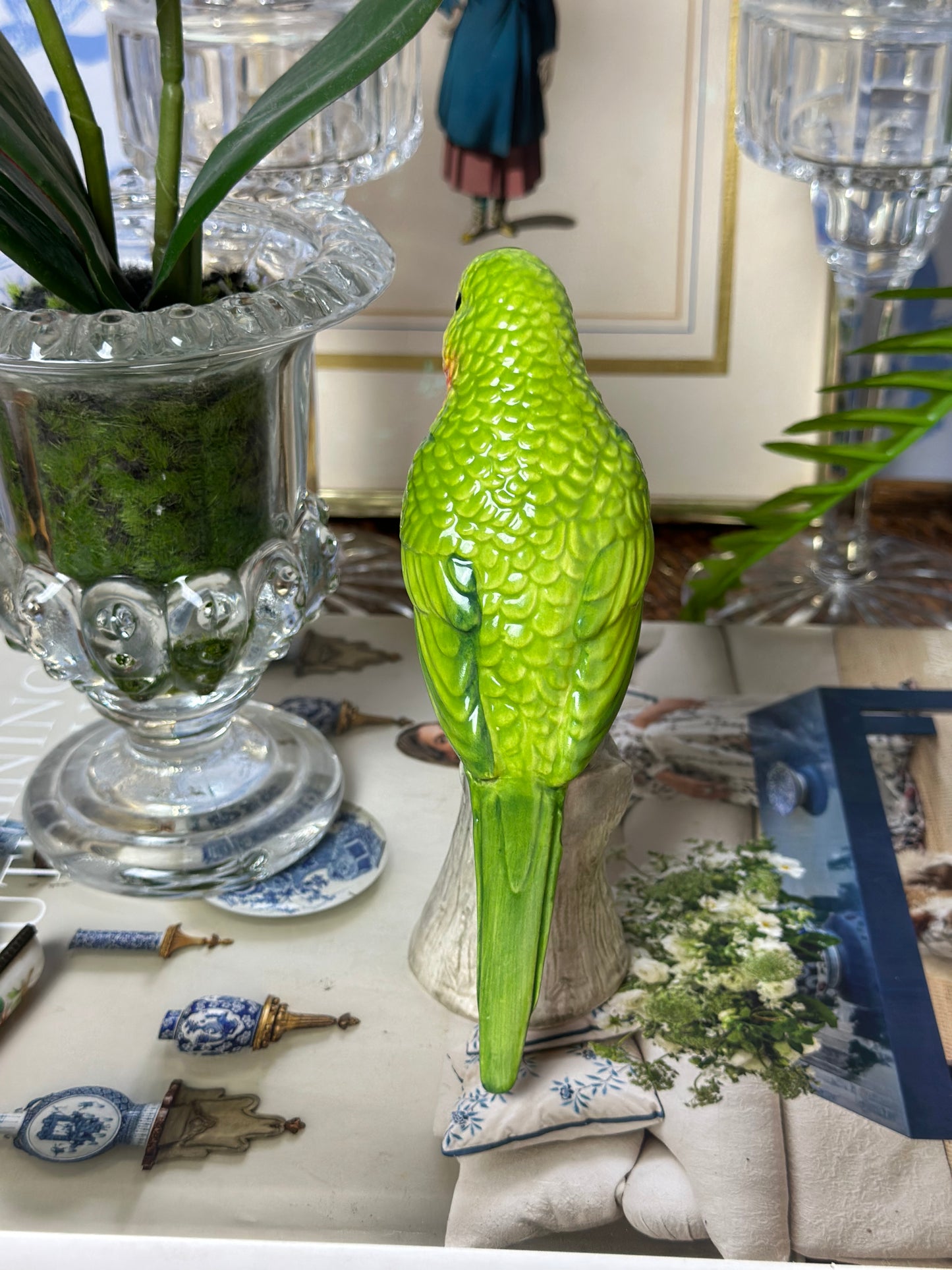 WCCR COLLECTION - Vintage, Made in Italy Ceramic Parrot Figure, 6" Tall - Pristine!
