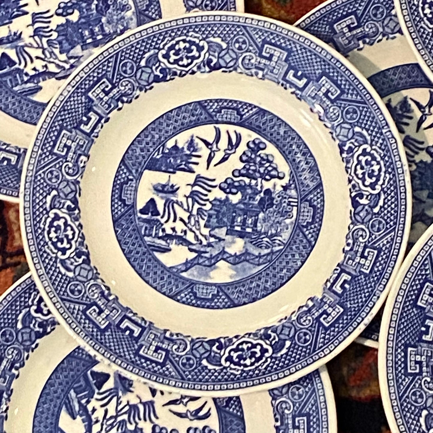 Set of 10 Vintage Blue Willow salad plates by designer Homer Laughlin