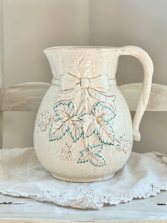 Antique Majolica Pitcher by Chesapeake Pottery - 8.5” tall