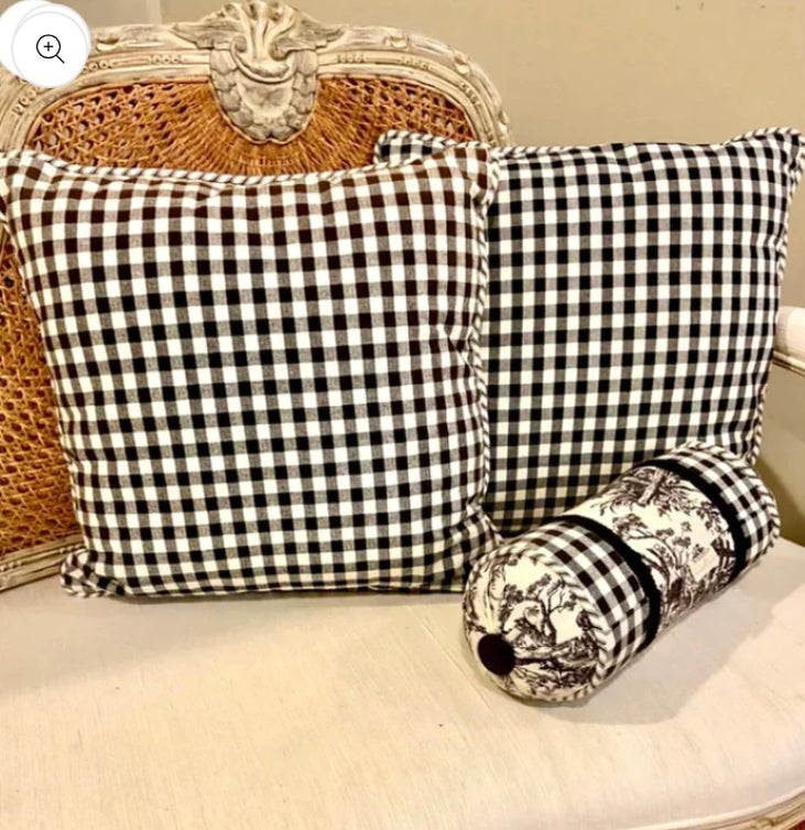 Set of 3 toile & gingham check designer pillows