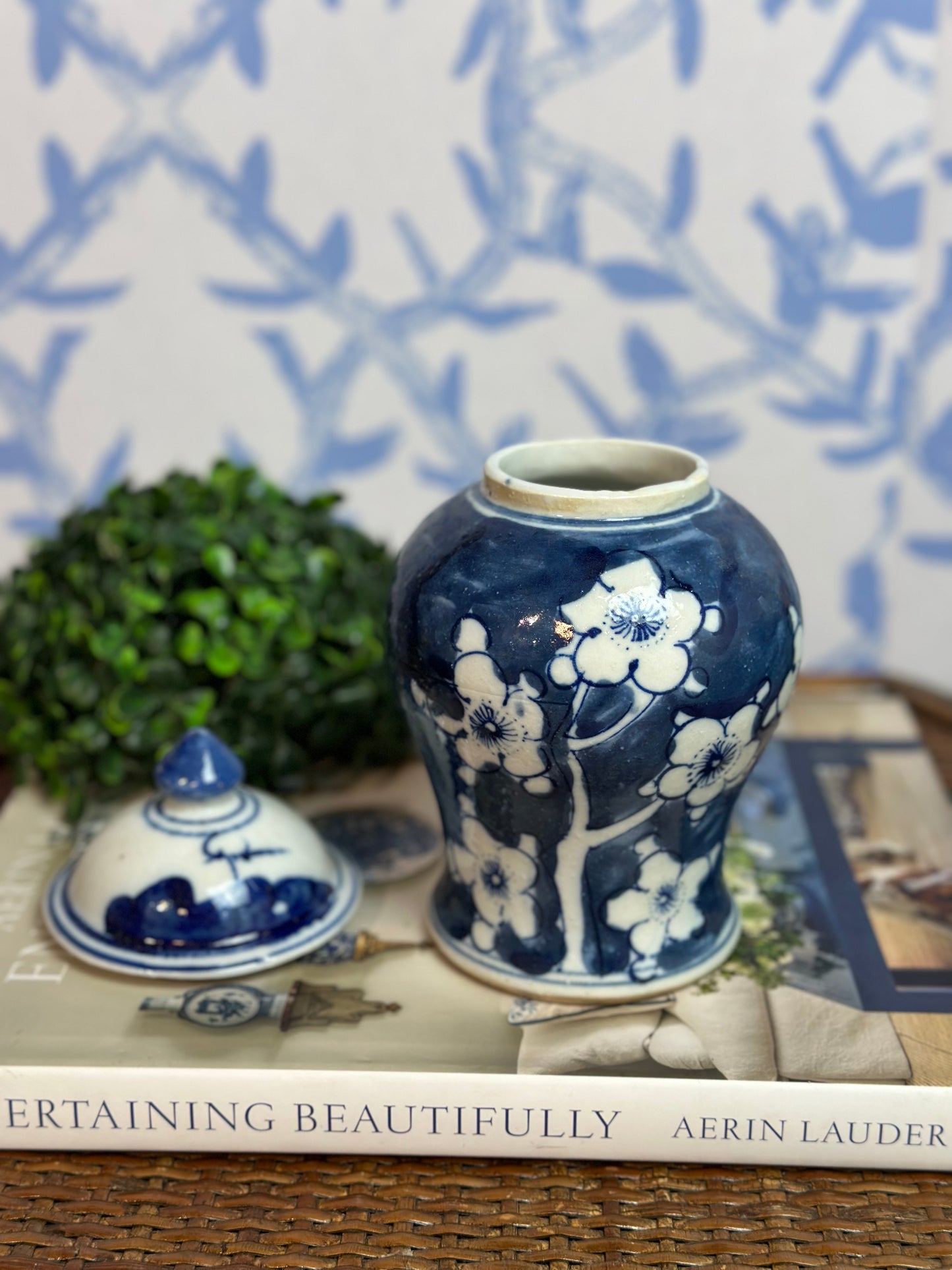 NEW - Blue & White Porcelain Ginger Jar, 8" Tall