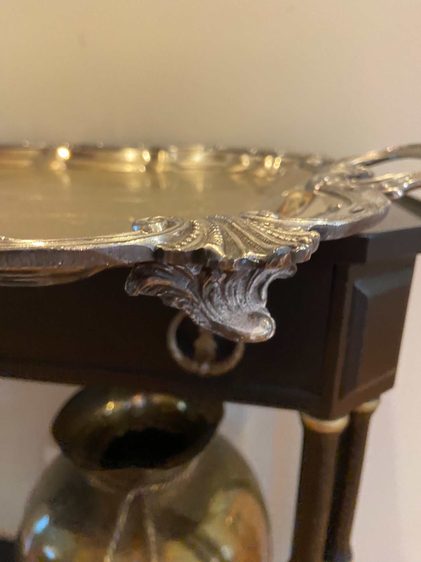 Massive vintage baroque silver plate heavy footed serving tray platter