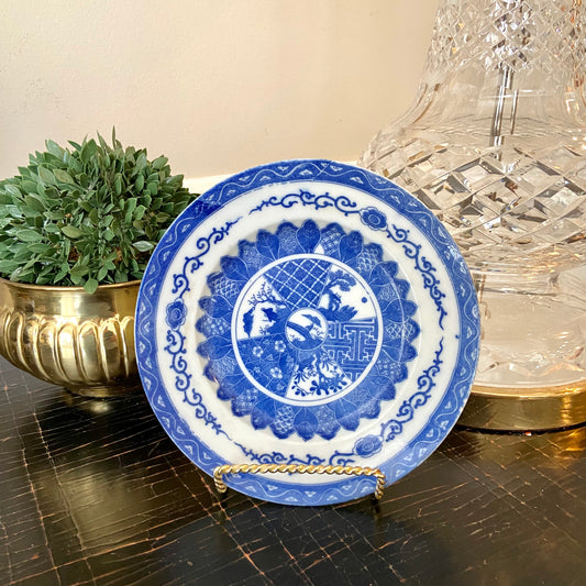Stunning vintage stamped blue and white chinoiserie plate