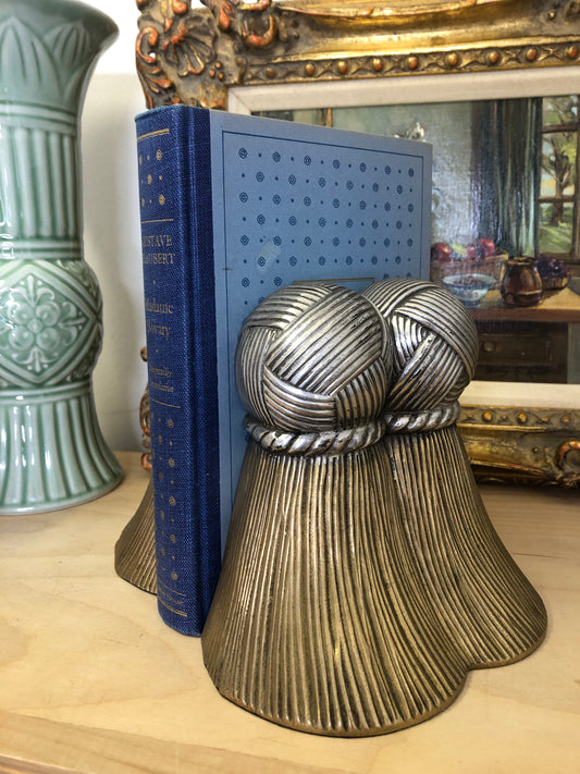 Vintage Hollywood Regency Brass and Silver Tassel Bookends Pair (2)