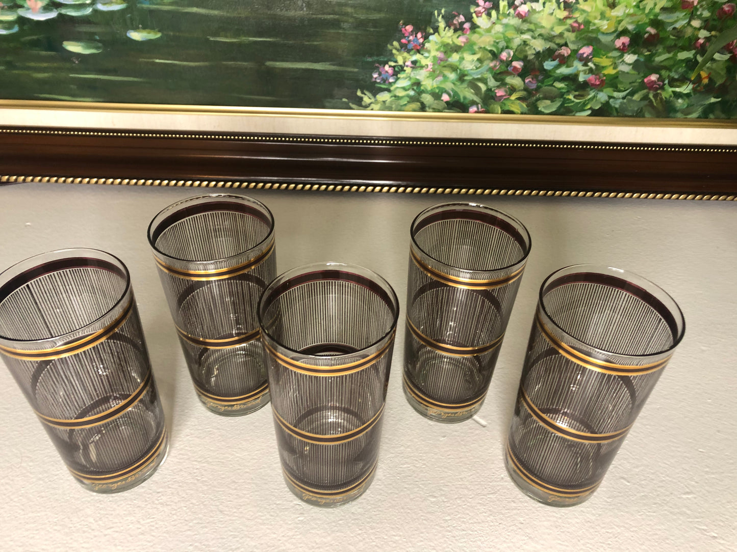 Stunning Signed Georges Briard Black and Gold Highballs Set of 5 - Excellent Condition!