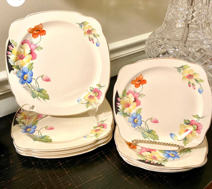Lovely floral 8 piece of vintage botanical luncheon & salad plates