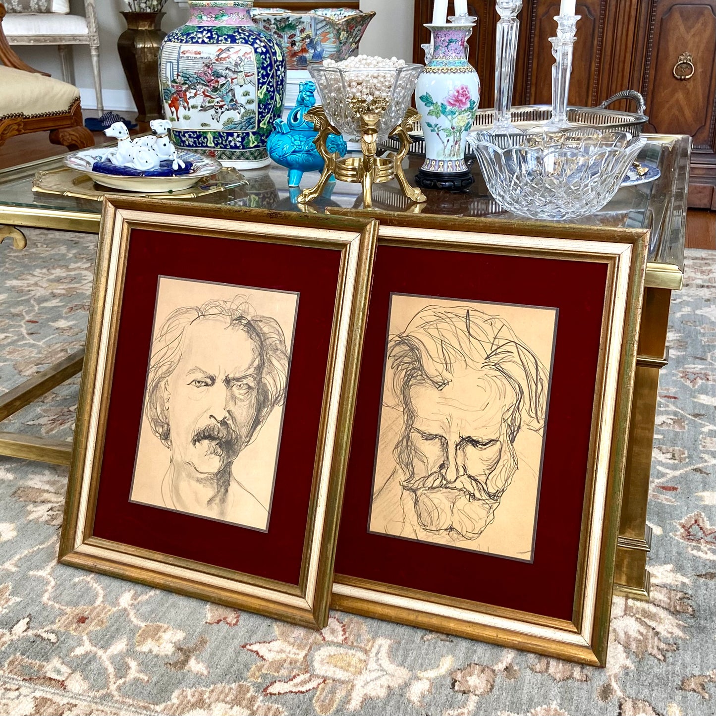 Handsome Pair of vintage etching portraits wall art