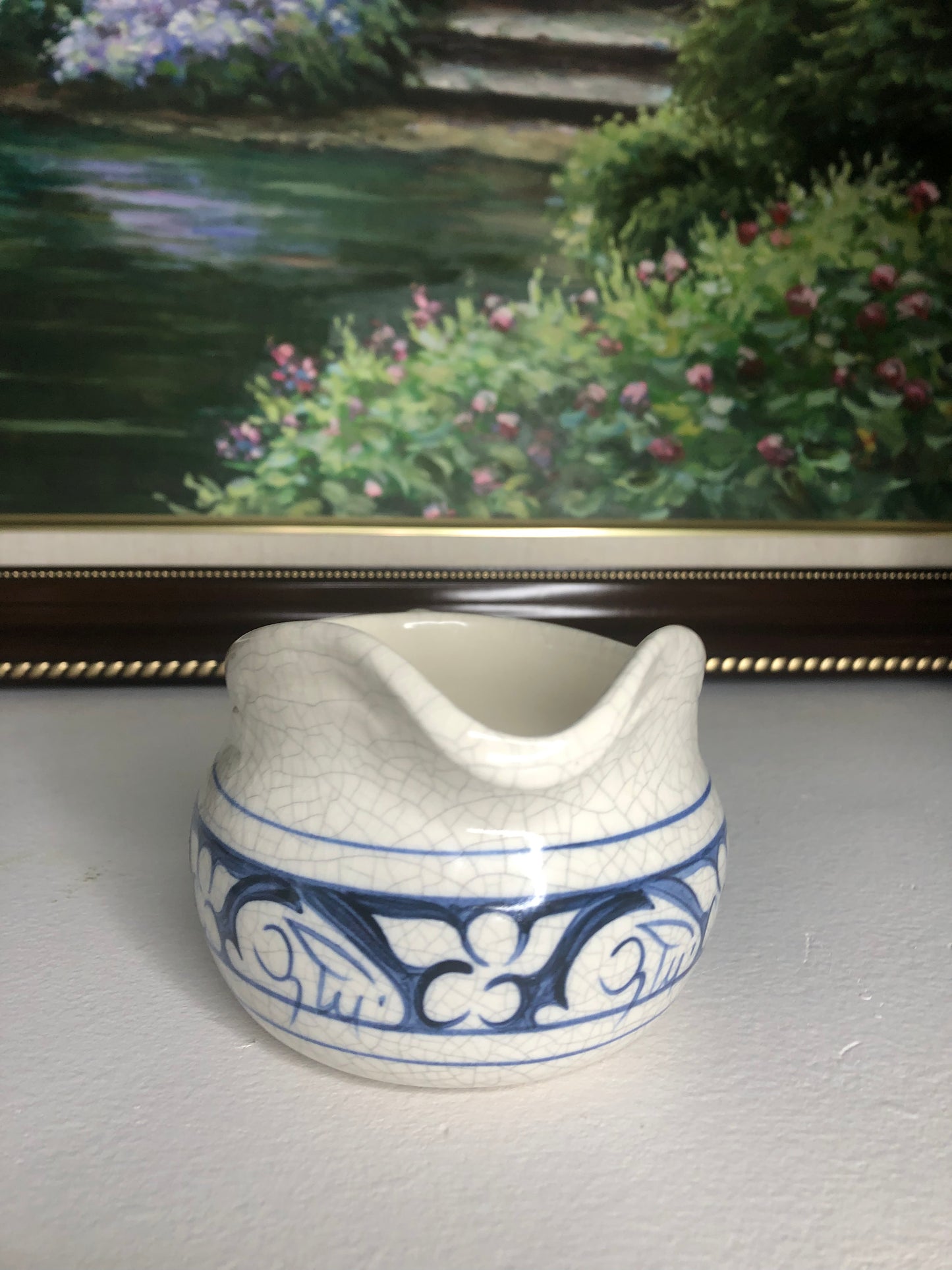 Vintage Dedham Pottery Bunny blue and white gravy boat - Excellent condition!
