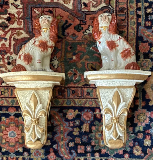 Pair of large vintage ivory & gold wall sconces