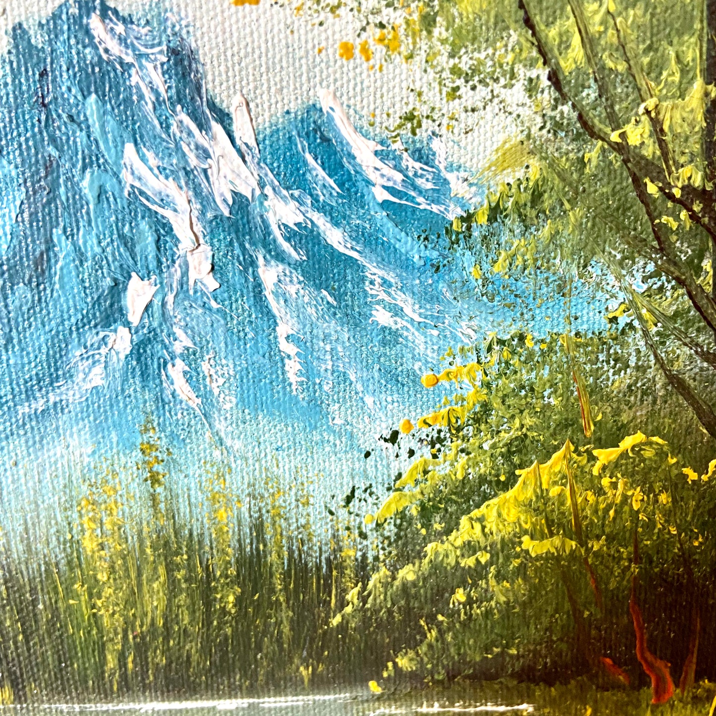 Delightful mountain waterfront landscape original oil painting wall art