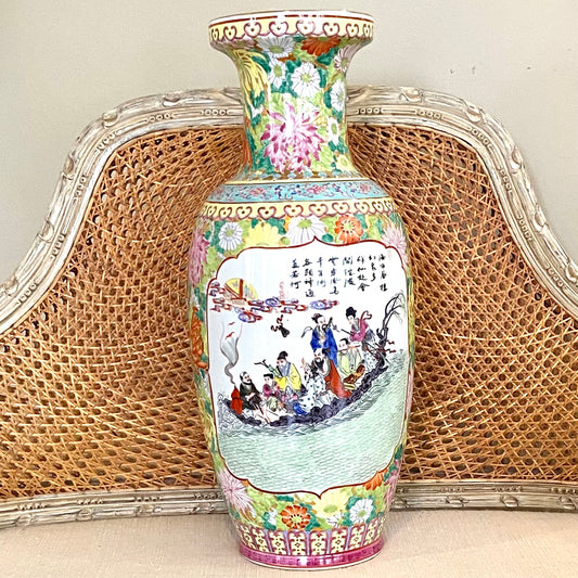 PInk perfection! 20th century vintage massive chinoiserie rose Famille floor vase.