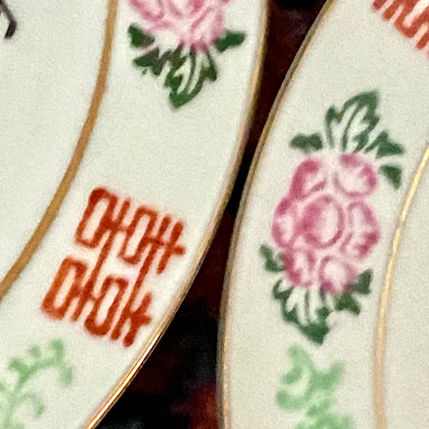 Set of 8 vintage porcelain rose canton chinoiserie designer sauce  plates or butter pats