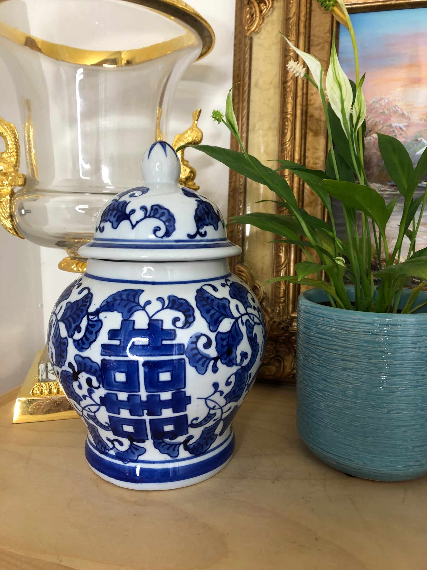 Gorgeous Double Happiness Blue and White Ginger Jar - Excellent Condition!