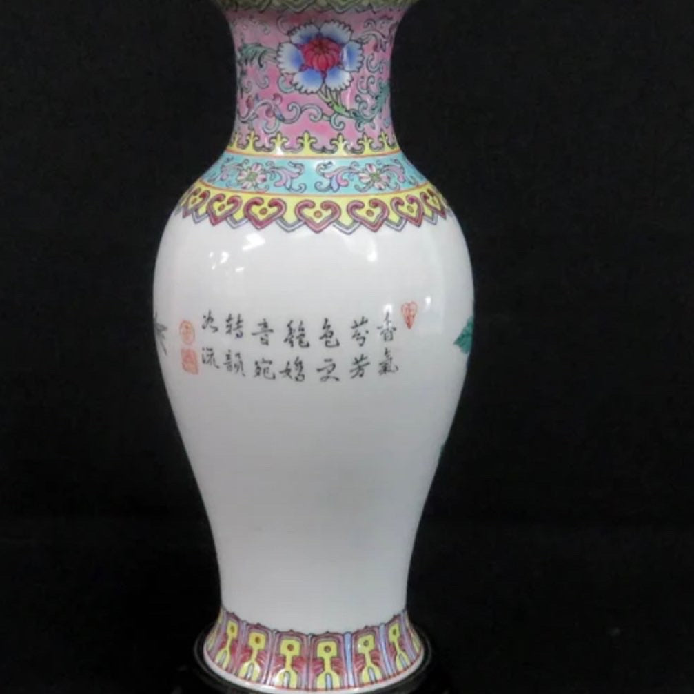 Vintage porcelain chinoiserie chic vase in stand