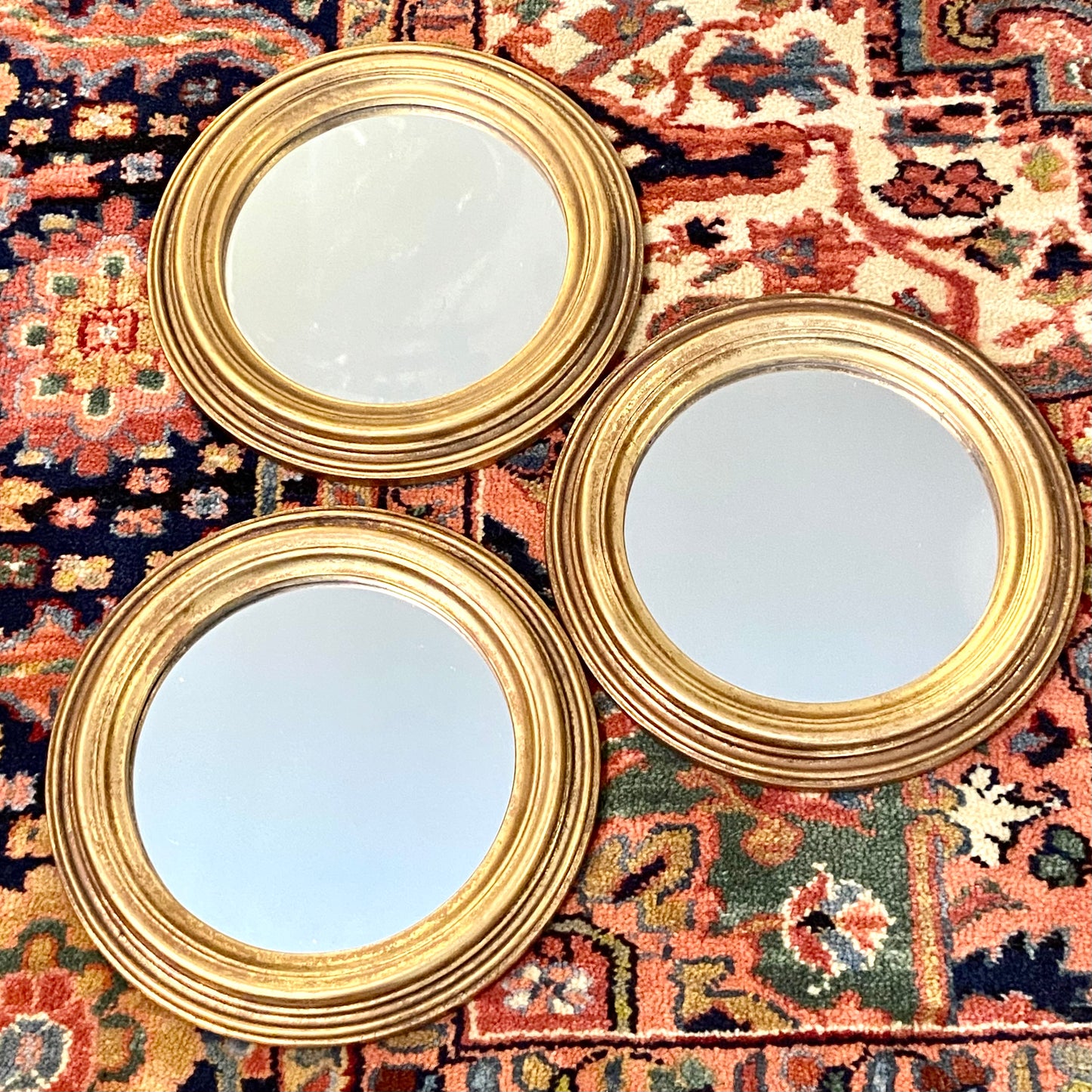 Vintage round gold gilt mirrors for wall or display