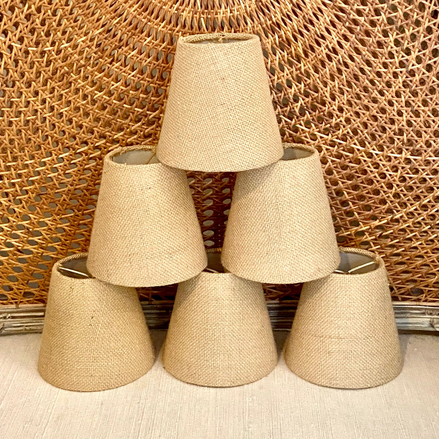 Set of 6 boho chic beige burlap chandelier empire shades