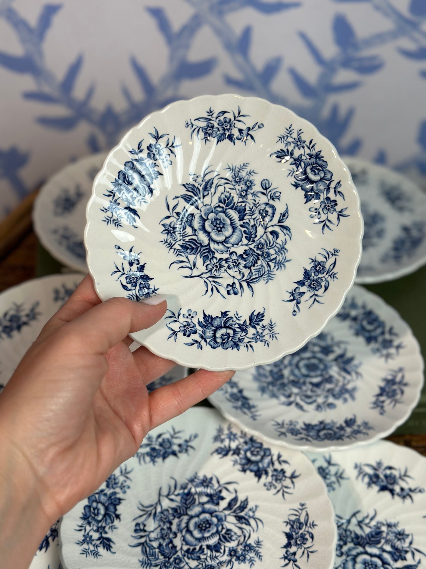 Vintage Blue & White Floral Saucers "Beacon Hill" Staffordshire, England (sold separate)