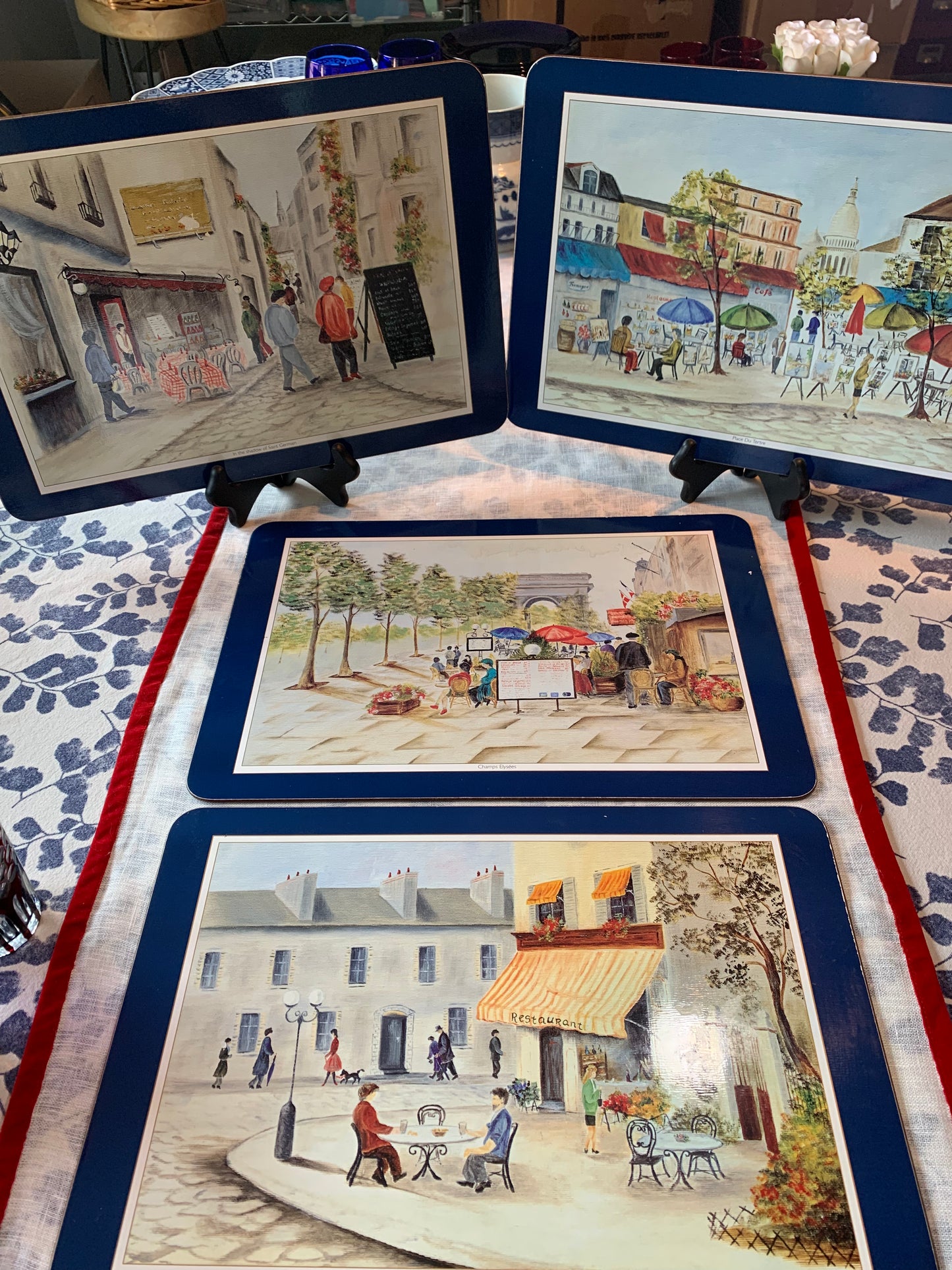 Set (4) Hard cork backed placemats with Paris scenes