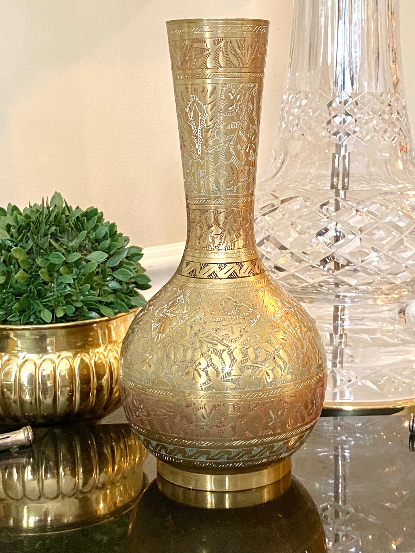 Vintage brass cloisonné tall vase