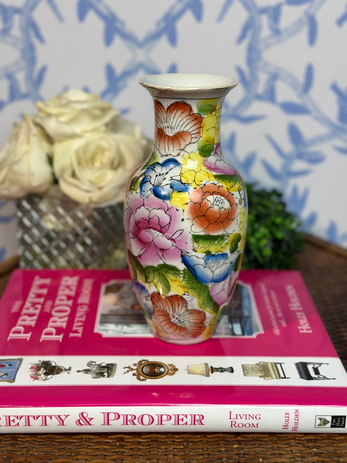 Vintage Chinoiserie Porcelain Vase & Ginger Jar (sold separate) Pristine!