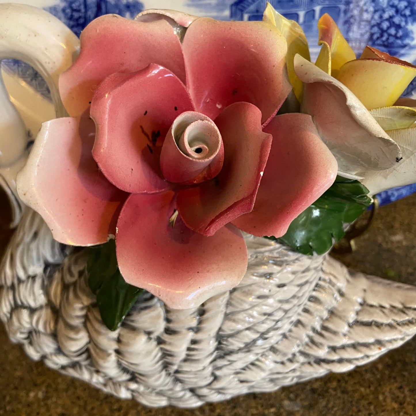 Gorgeous vintage porcelain Capodimonte Swan floral decor centerpiece