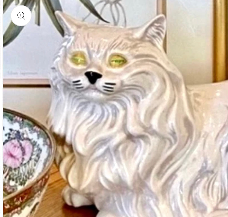 Massive Vintage porcelain ivory large Persian kitty cat statue figurine