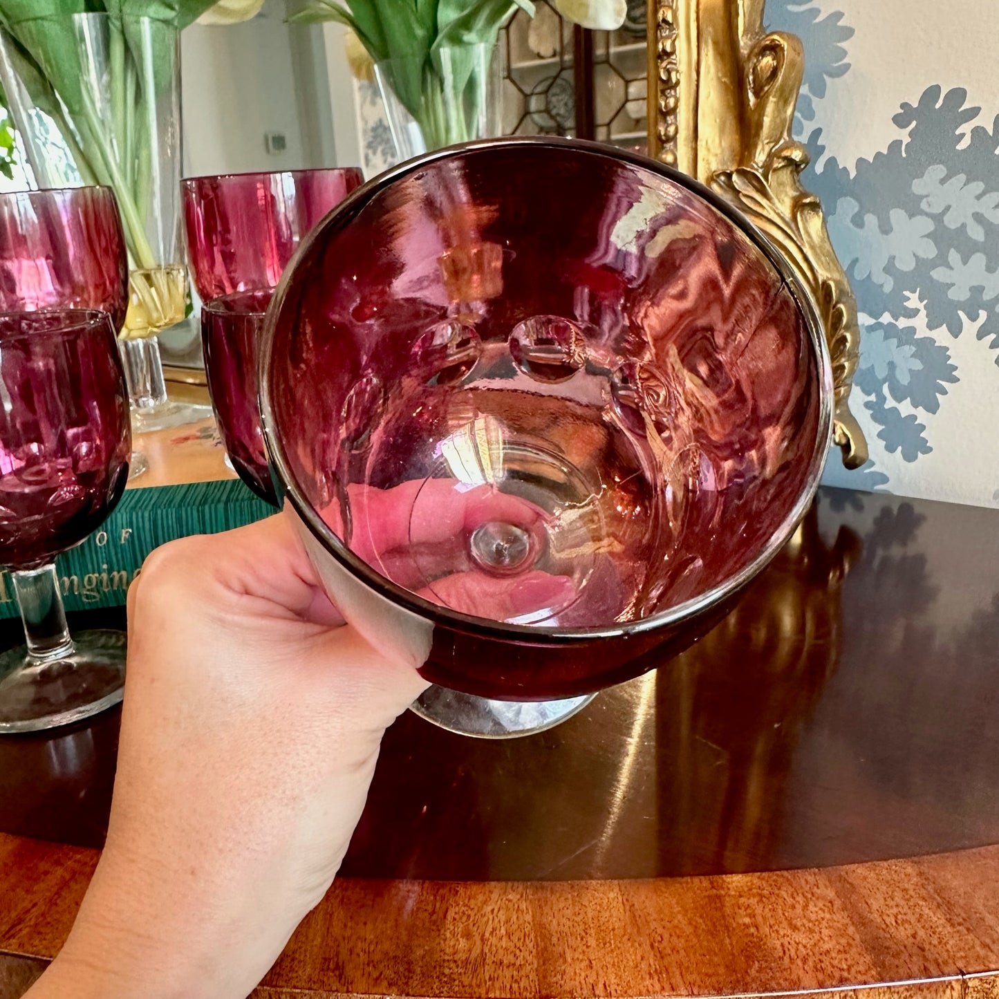 Fun Vintage Set of 6 Ruby Flash Glass Goblets