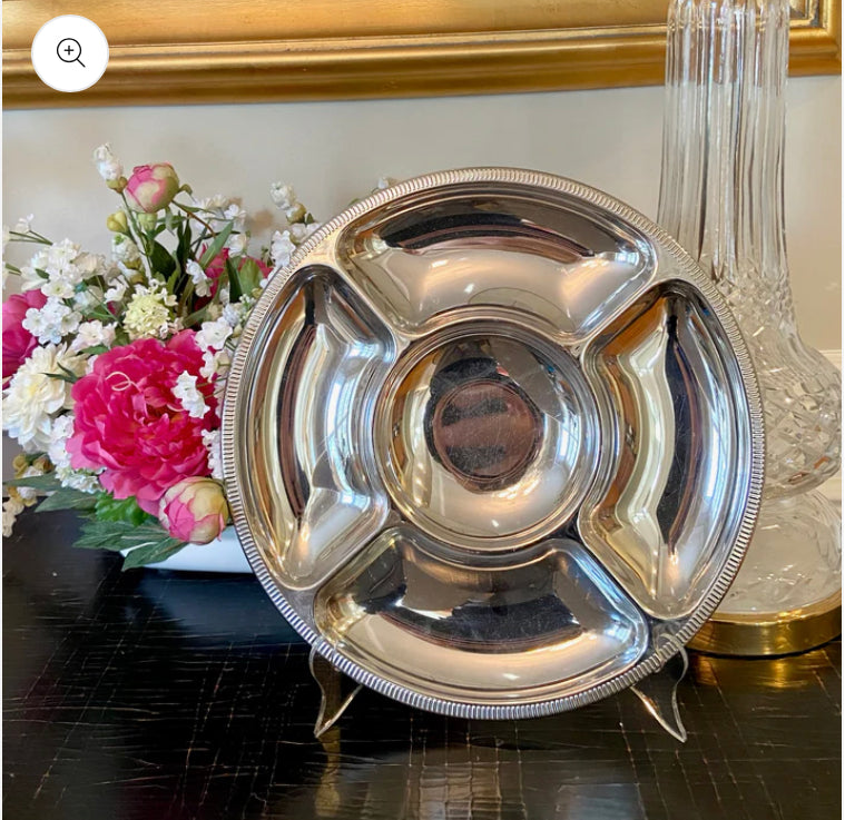 Vintage designer Jean Couzon of France 5 section silver plate serving platter