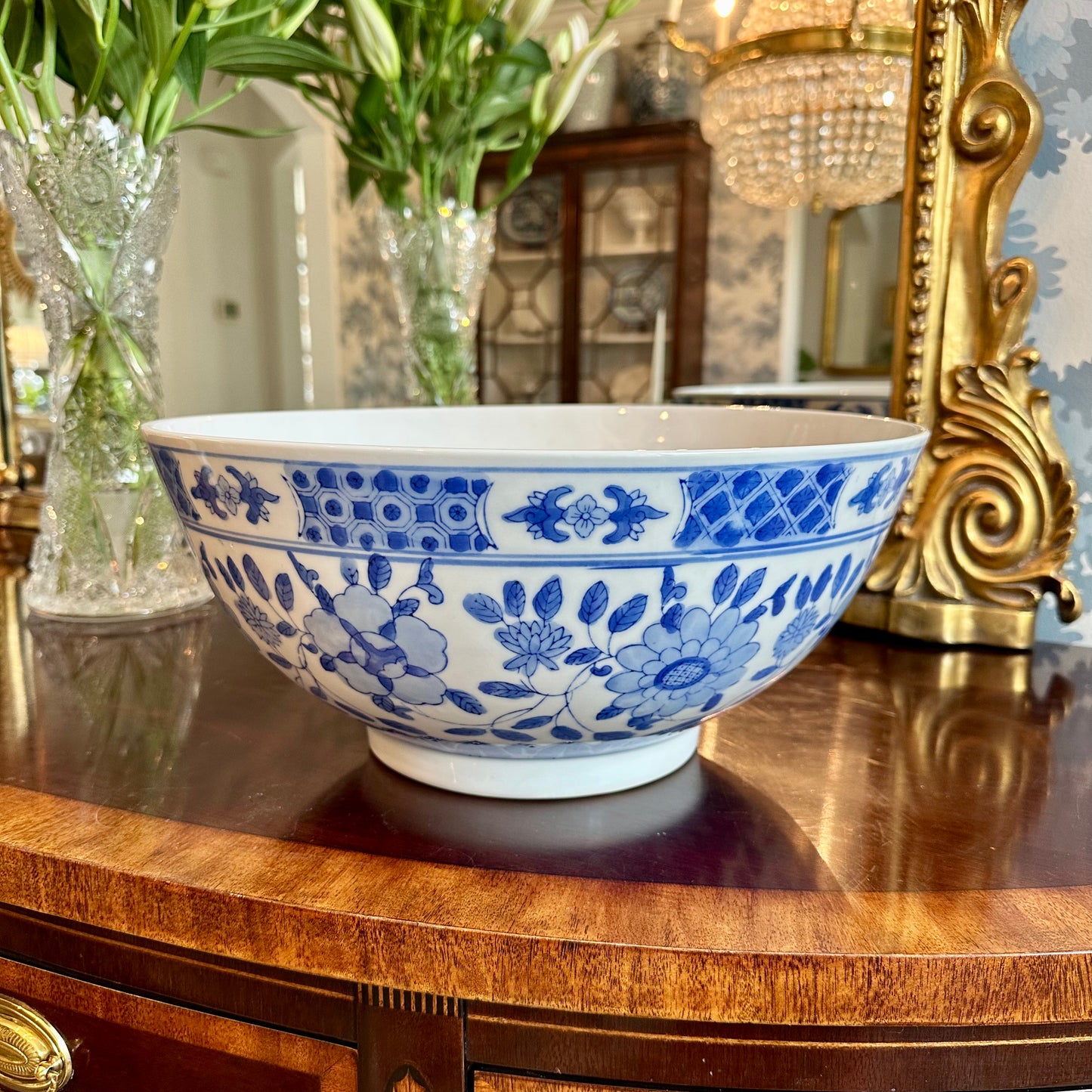Beautiful Extra Large Centerpiece Blue and White Chinese Bowl
