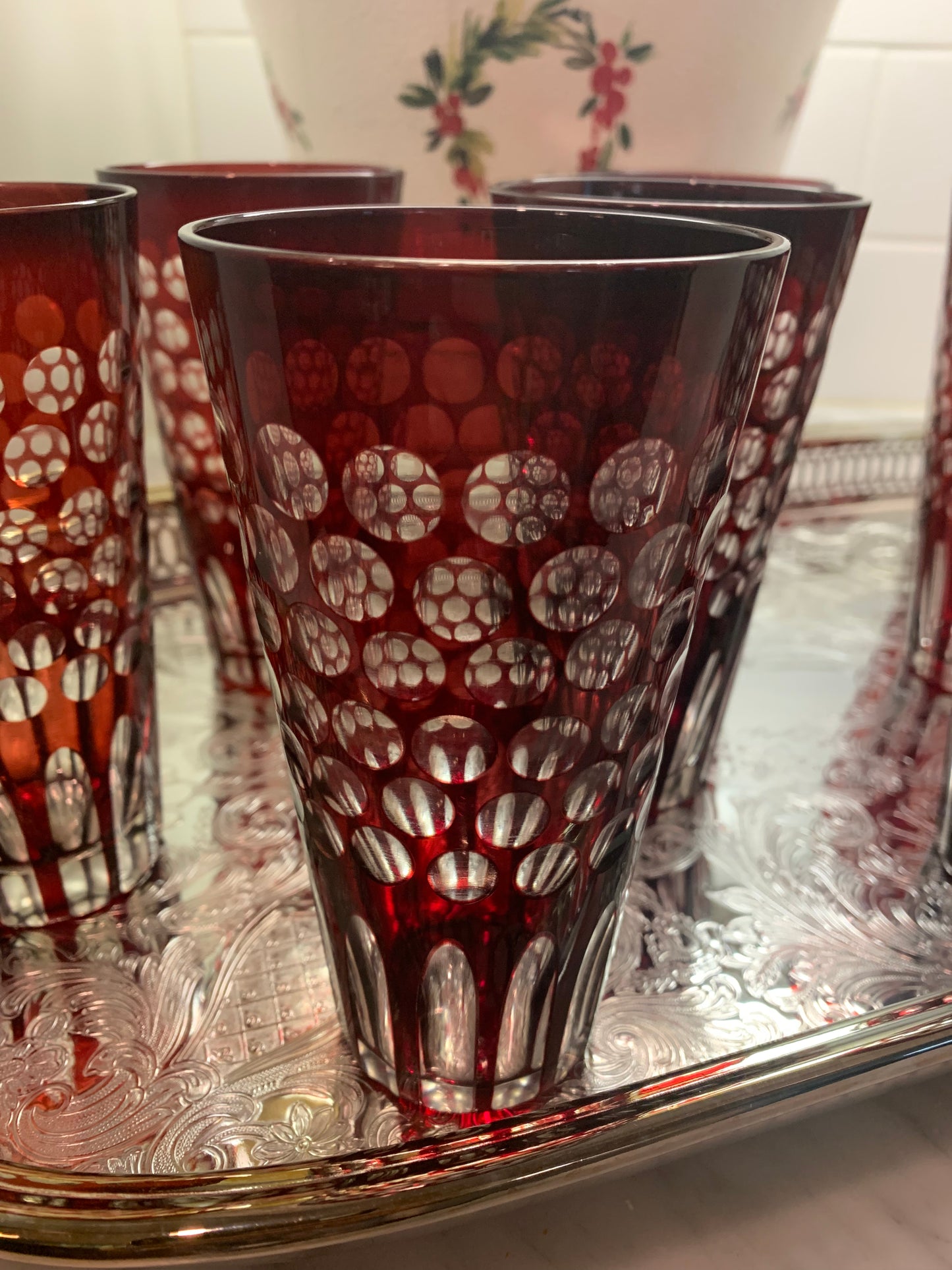Vintage Set (8) Red Ruby Glasses, 5.5” tall - Pristine!