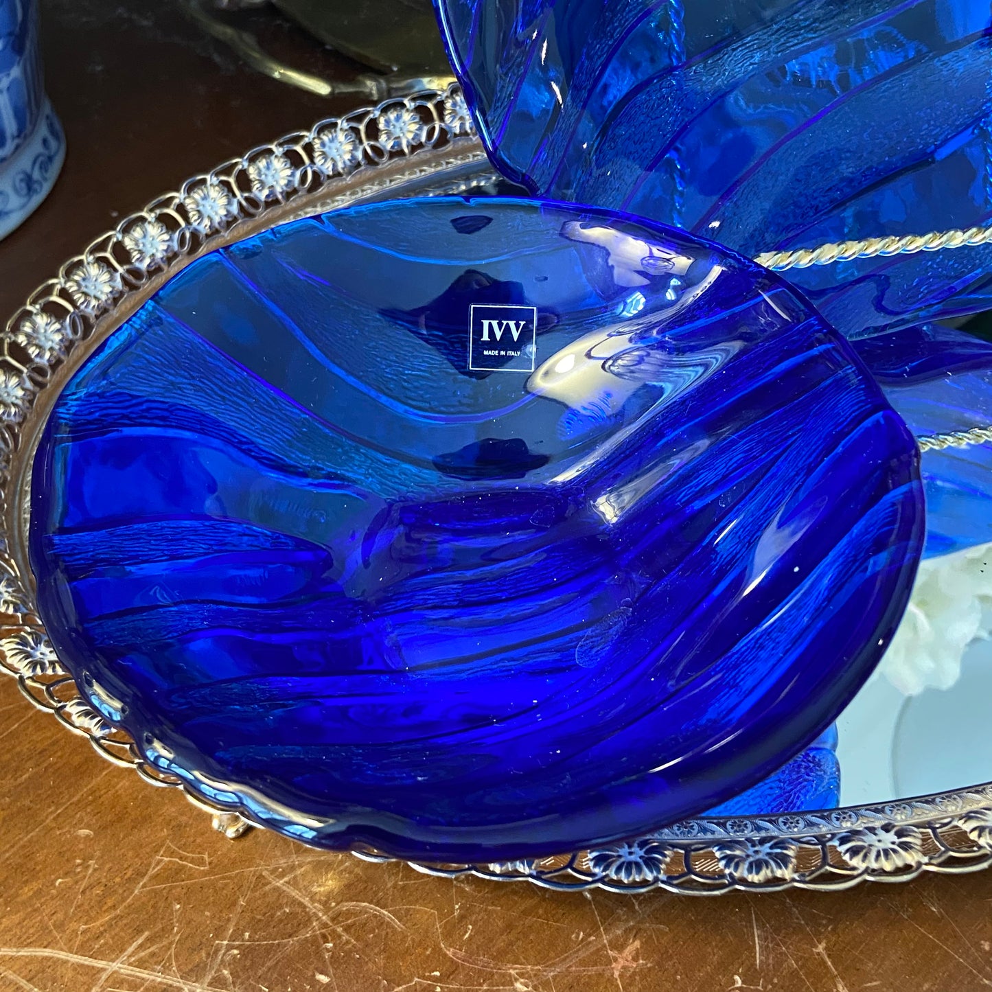 Set of two bold cobalt blue designer bowls by IVV of Italy.