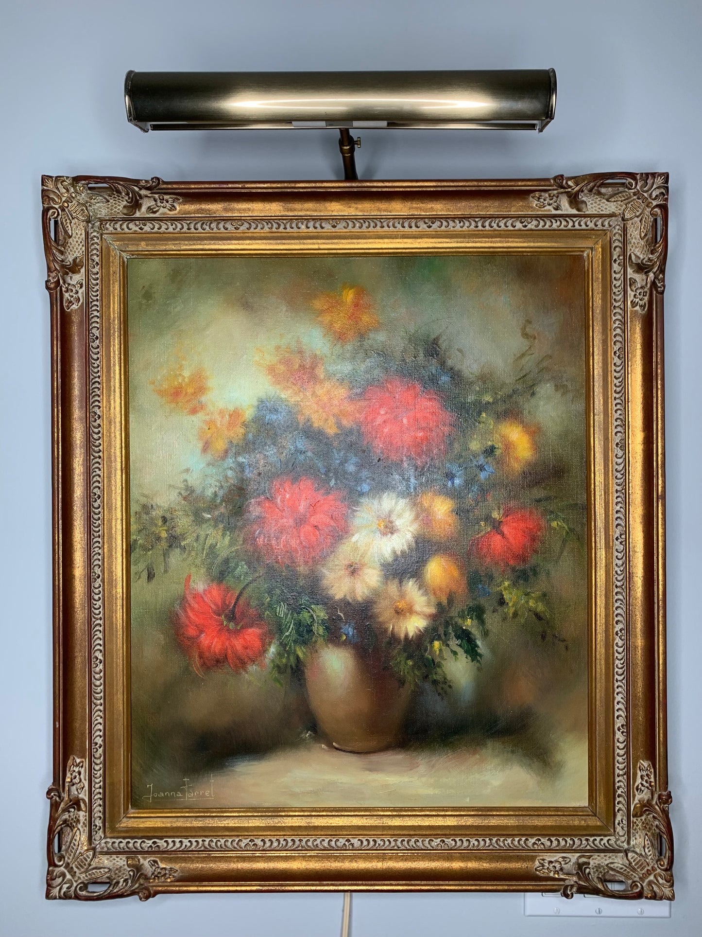 Gorgeous Vivid Original Framed Floral Still Life Oil on Canvas, 29 1/4" x 25.5"