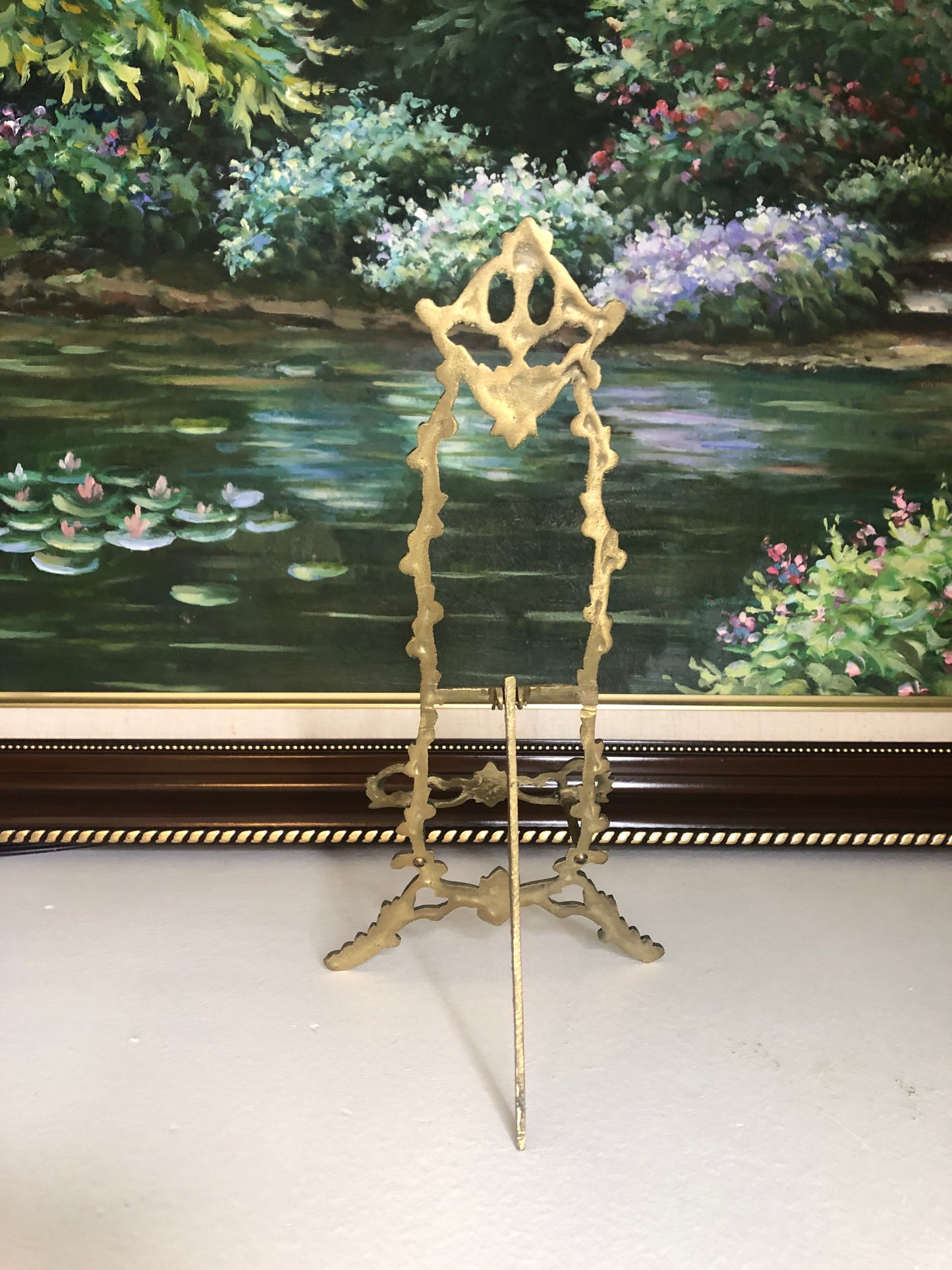 Original signed French art with ornate brass easel - Excellent condition!