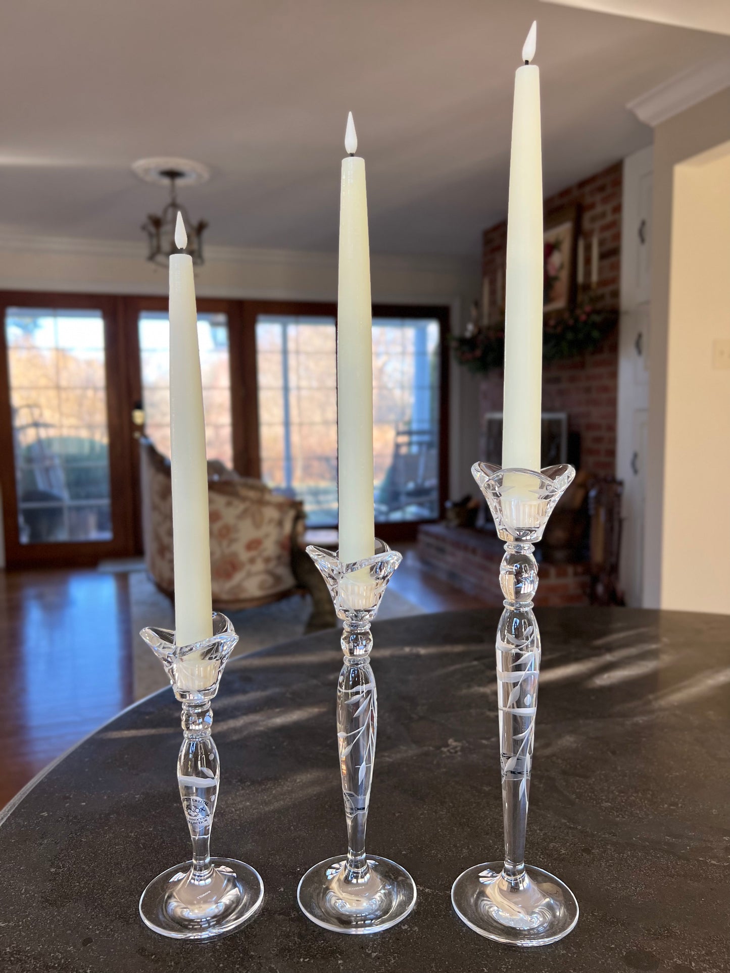 Set of 3, Lenox Opal Innocence Handcut Crystal Candlesticks