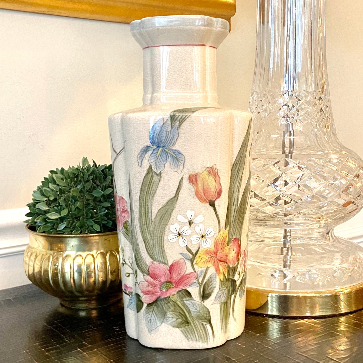 Vintage Designer Andrea by Sadek porcelain chinoiserie centerpiece tall vase
