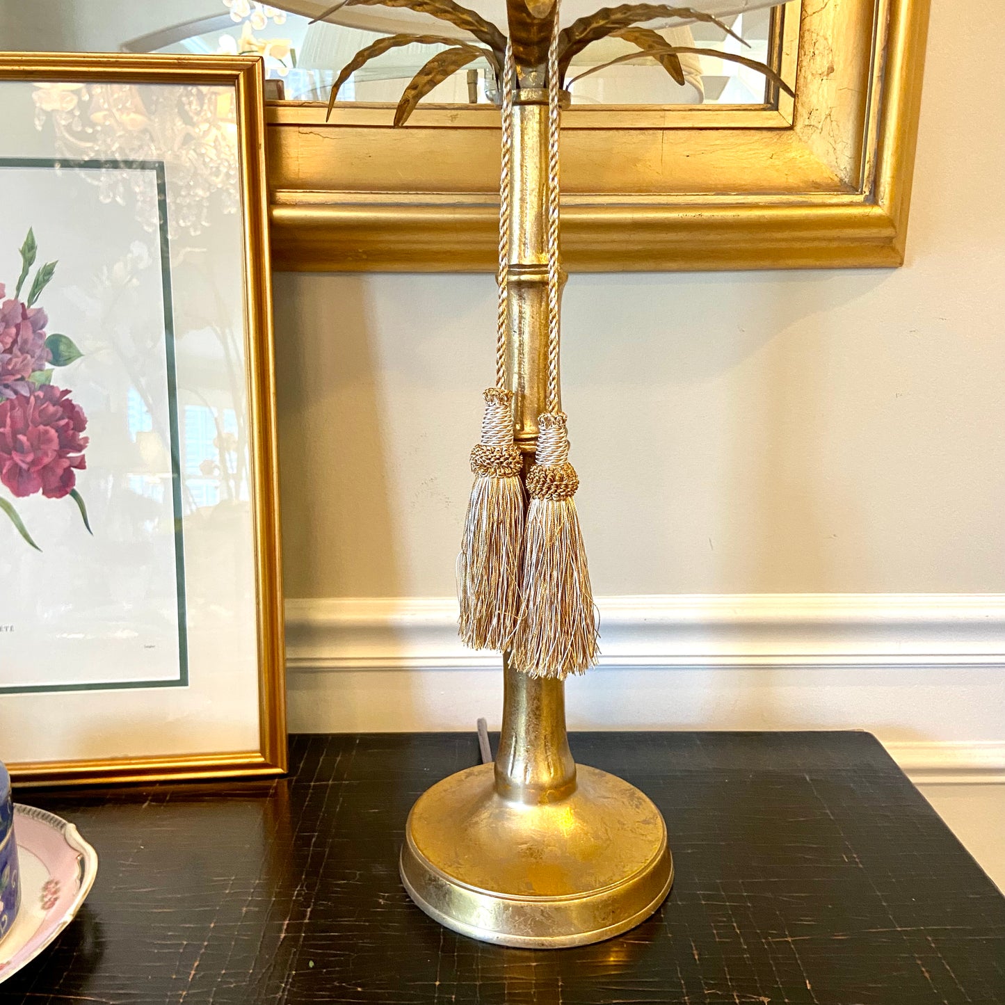 Chic faux bamboo gold crackle palm beach regency lamp