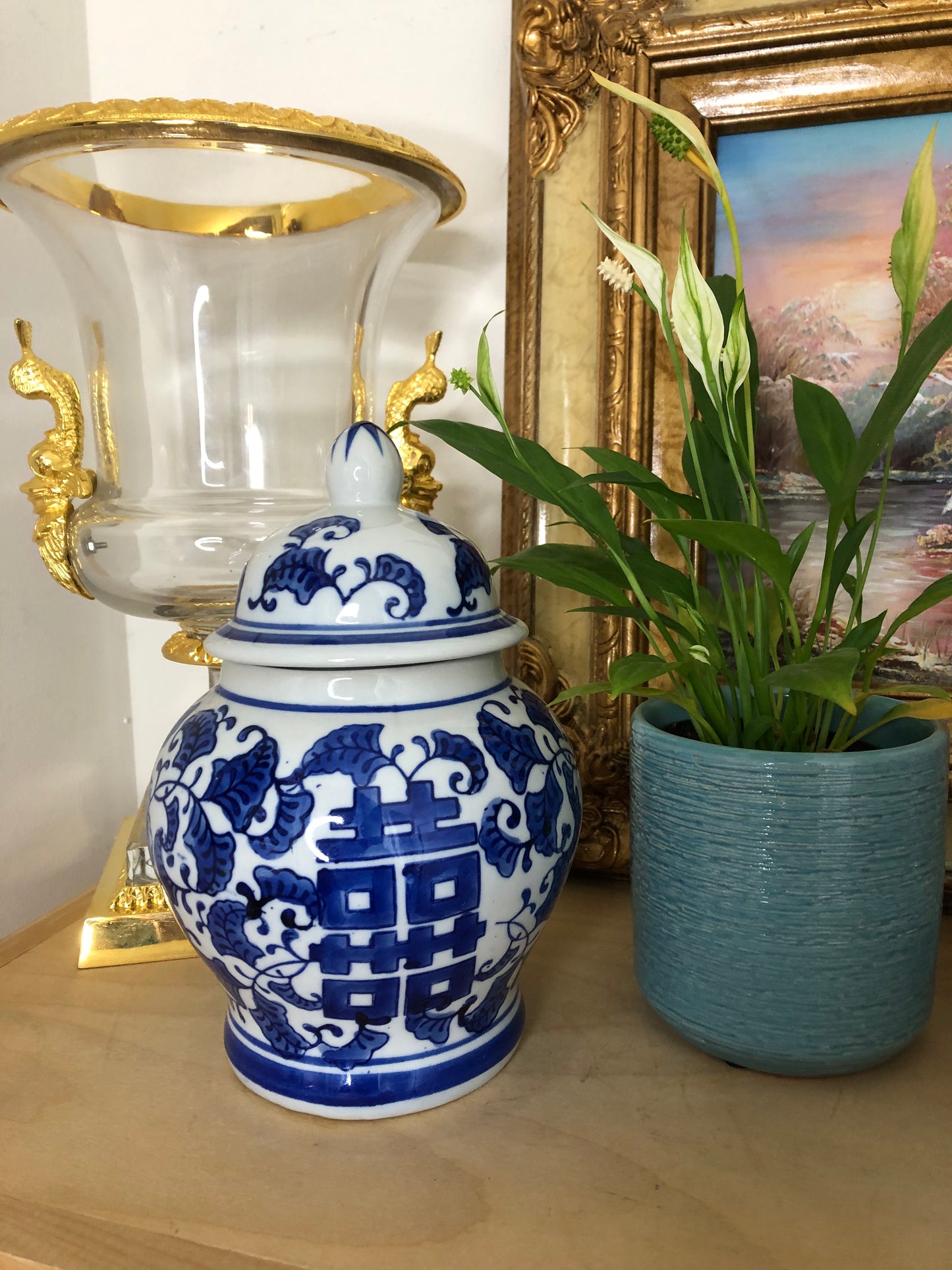 Gorgeous Double Happiness Blue and White Ginger Jar - Excellent Condition!