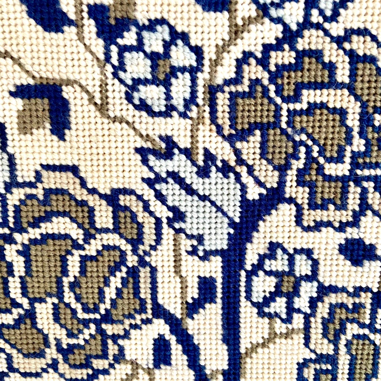Gorgeous vintage blue and white chinoiserie needlepoint custom framed wall art