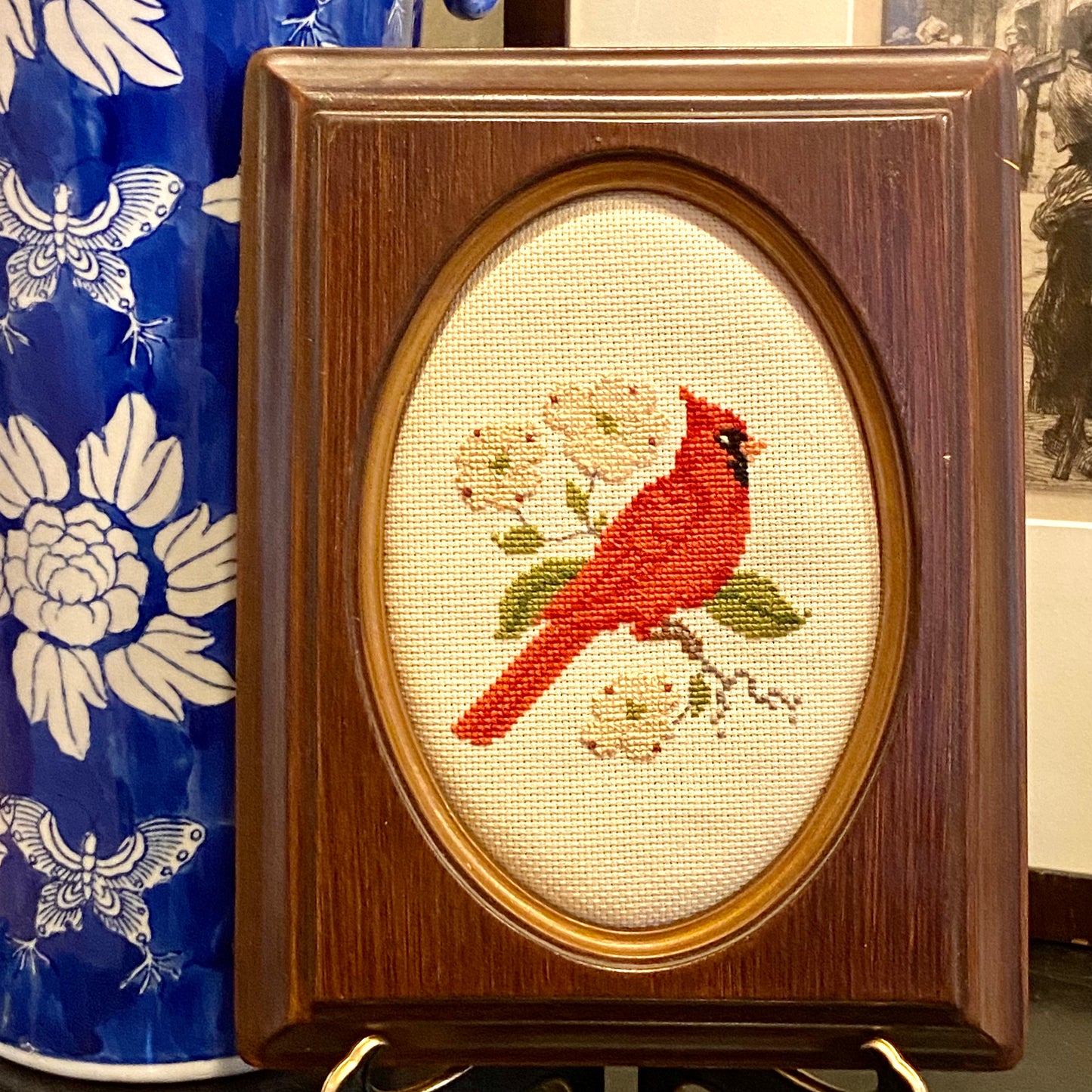 vintage needlepoint Cardinal bird custom wall art
