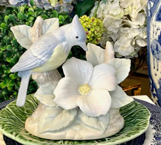 Vintage blue bird & magnolia flower figurine