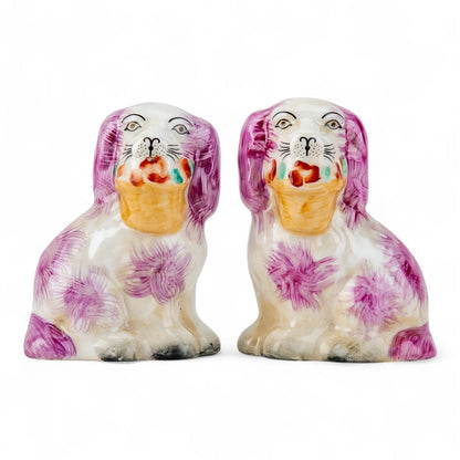 Danny’s Fine Porcelain: Mini Pink Spaniel Basket Dog Pair | 5.5Lx2Wx4H