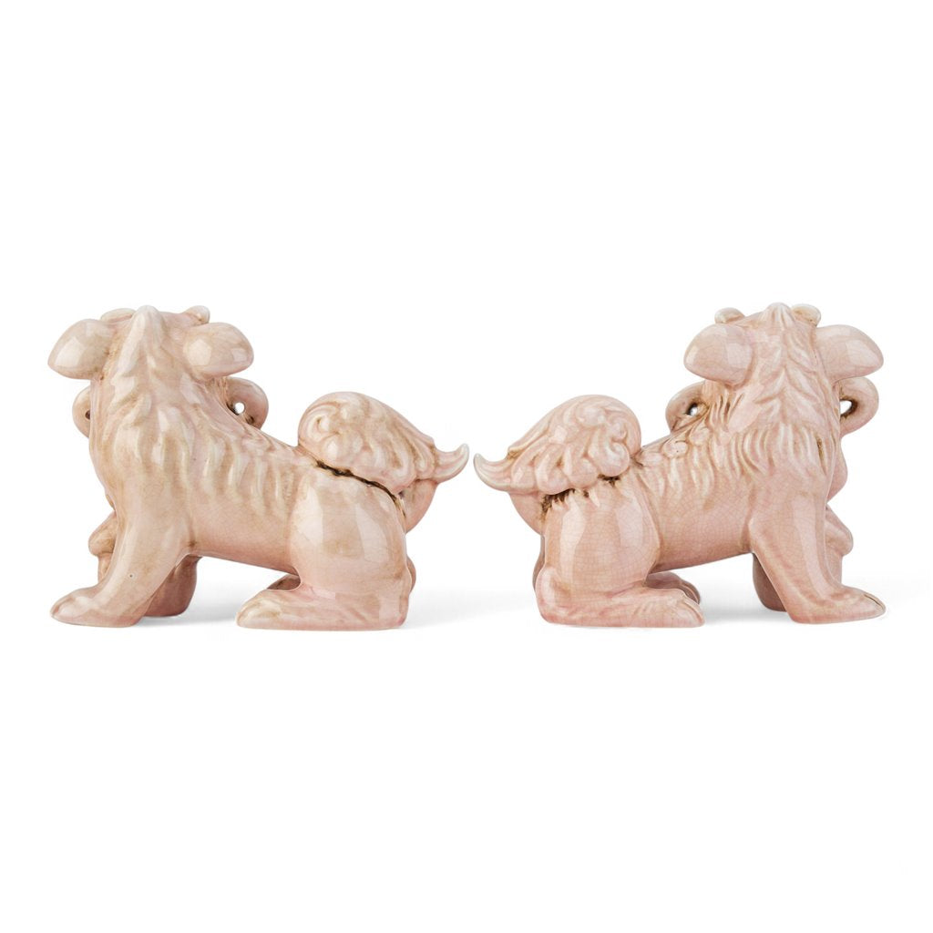 Danny's Fine Porcelain: Pink Glazed Porcelain Foo Dog Lions | Pair | 17” Long