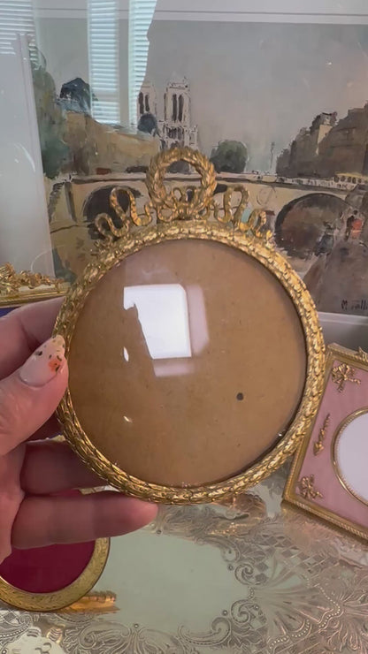 19th Century Napoleon III Gilt Bronze Round Frame, Made in France, 5"