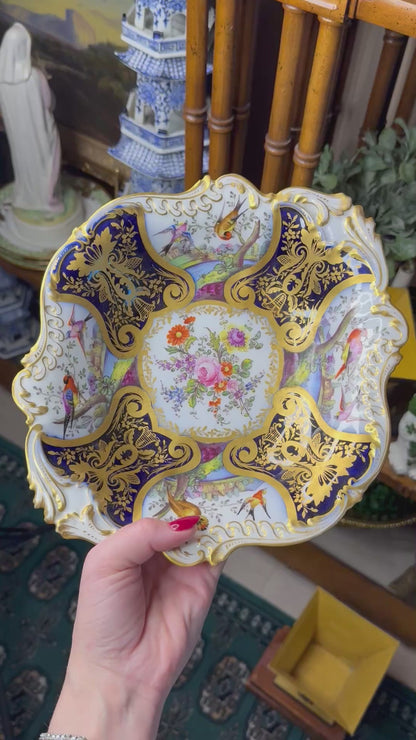 Old Paris (Samson) “Chelsea Bird” Porcelain Bowl – Hand Painted with Cobalt & Raised Gilt, 19th Century, 10 3/4x9.5”