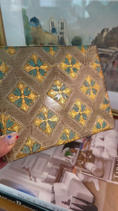Vintage Florentine Gold Turquoise Hinged Box, Made in Italy, 8”