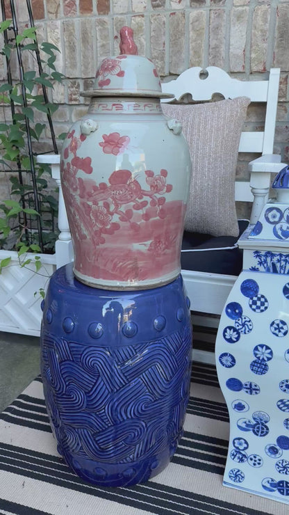 Danny’s Fine Porcelain: Red and White Porcelain Ginger Jar with Foo Dog Finial – 24” Tall