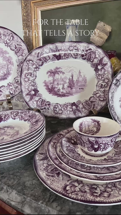 Rare Expansive Mulberry Transferware - Safe Harbour Royal Staffordshire - Service In Mint Condition